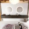 Mondiaz bukla ensemble de meubles de bain 340x45x34cm 2 robinets 2 lavabos surface solide urbaine sans poignée 5 tiroirs avec softclose mélamine marron foncé SW704979