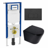 QeramiQ Dely Toiletset - 36.3x51.7cm - diepspoel - rimless - Geberit UP720 inbouwreservoir - softclose toilet zitting - 35mm - bedieningsplaat antraciet mat - rechthoekige knoppen - mat zwart SW1427996
