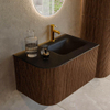MONDIAZ KURVE 75cm Meuble salle de bain avec module 25 G - couleur Walnut - 1 tiroir - 1 porte - vasque GRUNNE droite - 1 trou de robinet - Urban SW1138559
