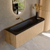 MONDIAZ KURVE 135cm Meuble salle de bain avec module 25 D - couleur Oak - 1 tiroir - 1 porte - vasque BIG MEDIUM gauche - sans trous de robinet - Urban SW1138374