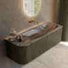 MONDIAZ KURVE-DLUX Meuble de salle de bains 125cm arrondi à gauche couleur Shadow avec 1 tiroir et 1 porte. Lavabo BIG MEDIUM à droite sans trou de robinet Sombra. SW1433757