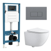 QeramiQ Dely Swirl Compact Toiletset - inbouwreservoir QeramiQ flush - slim zitting - kunststof bedieningsplaat licht grijs - rechthoekige knoppen - mat wit SW1590793