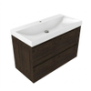 Saniclass Holz Pure Badkamermeubelset - 100x45x67.5cm - Wave keramische wastafel - 1 wasbak - 1 kraangat - 2 lades - mat eiken charcoal (hout) SW1479047