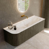 Mondiaz KURVE-DLUX Ensemble de meuble de salle de bains - 135x46x40cm - 1 tiroir - 1 porte - lavabo solid surface - droit - sans trou de robinet - Shadow SW1414349