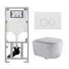 QeramiQ Dely Swirl Ensemble WC - 36.3x51.7cm - Réservoir encastré Geberit UP320 - avec cadre Burda - abattant slim - plaque de commande blanc brillant - boutons ronds - blanc brillant SW1126085