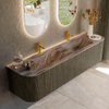 MONDIAZ KURVE-DLUX Meuble de salle de bains 180cm arrondi Gauche + Droite couleur Shadow avec 2 tiroirs et 2 portes. Lavabo LEAF Double 2 trous de robinet Sombra. SW1433805