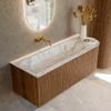 MONDIAZ KURVE-DLUX 125cm Meuble salle de bain avec module 25 D - couleur Walnut - 1 tiroir - 1 porte - vasque BIG MEDIUM gauche - sans trou de robinet - couleur Glace SW1138028