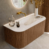 MONDIAZ KURVE-DLUX 100cm Meuble salle de bain avec module 25 G et D - couleur Walnut - 1 tiroir - 2 portes - vasque GRUNNE centre - sans trou de robinet - couleur Frappe SW1137403