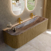 MONDIAZ KURVE-DLUX Meuble de salle de bains 145cm arrondi à gauche couleur Dusk avec 1 tiroir et 1 porte. Lavabo BIG LARGE à droite 2 trous de robinet Oza. SW1433004