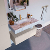 Mondiaz ALAN-DLUX Ensemble de meuble - 90cm - meuble Linen mat - 1 tiroir - Lavabo Cloud Glace suspendu - vasque Centre - 1 trou de robinet SW805767