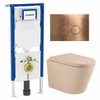 QeramiQ Dely Toiletset - 36.3x51.7cm - diepspoel - rimless - Geberit UP720 inbouwreservoir - softclose toilet zitting - 35mm - koperen bedieningsplaat - ronde knoppen - mat beige SW1427084