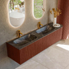 Mondiaz KURVE-DLUX Ensemble de meuble de salle de bains - 175x46x40cm - 2 tiroirs - 1 porte - lavabo solid surface - double / gauche - 2 trous de robinet - Ruby SW1416082