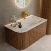 MONDIAZ KURVE-DLUX 85cm Meuble salle de bain avec module 25 G - couleur Walnut - 1 tiroir - 1 porte - vasque CLOUD droite - 1 trou de robinet - couleur Glace SW1137993