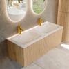 MONDIAZ KURVE 120cm Meuble salle de bain - couleur Oak - 1 tiroir - vasque CLOUD double - 2 trous de robinet - Talc SW1138210