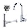 FortiFura Calvi Kit robinet lavabo - robinet haut - bec rotatif - bonde non-obturable - siphon design - Chrome brillant SW911740
