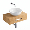 Royal Plaza Terra Planche pour lave-mains - 40x25x10cm - avec porte-serviettes - vasque à poser blanc brillant - robinet de lave-mains chrome - bonde - siphon - sandwood (chêne clair) SW1576328
