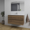 Saniclass Chaci Meuble de salle de bain - 100x46x55cm - lavabo en céramique blanc - 1 vasque ovale - 1 trou de robinet - 2 tiroirs - miroir rectangulaire - noyer (hout) SW724520