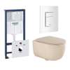 QeramiQ Dely Swirl Toiletset - 36.5x53cm - Grohe Rapid inbouwreservoir - slim zitting - witte bedieningsplaat - rechthoekige knoppen - beige SW1130207