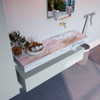 Mondiaz ALAN-DLUX Ensemble de meuble - 150cm - meuble Clay mat - 1 tiroir - Lavabo Cloud Glace suspendu - vasque Droite - 0 trous de robinet SW806206
