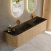 MONDIAZ KURVE Meuble de salle de bains 155cm avec module 25 L couleur Chêne avec 2 tiroirs et 1 porte. Lavabo CLOUD double / droite 2 trous de robinet Urban. SW1138389