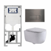 QeramiQ Dely Swirl Toiletset - 36.3x51.7cm - diepspoel - rimless - Geberit UP320 inbouwreservoir - met Burda frame - slim zitting - gunmetal bedieningsplaat - rechtehoekige knoppen - mat wit SW1126115