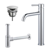 Fortifura Calvi Wastafelkraanset - verhoogde wastafelkraan - always open plug - design - sifon - hoogglans chroom SW911736