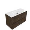 Saniclass Holz Atelier Ensemble meuble de salle de bains - 100x45x61.5cm - lavabo Flow en solid surface blanc - 1 vasque - sans trou de robinet - 2 tiroirs - chêne charcoal mat (bois) SW1478394
