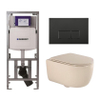 QeramiQ Dely Swirl Toiletset - 36.3x51.7cm - Geberit UP320 Burda inbouwreservoir - slim zitting - mat zwarte bedieningsplaat - rechthoekige knoppen - beige SW1130213