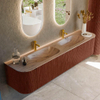 MONDIAZ KURVE-DLUX Meuble de salle de bains 200cm arrondi Gauche + Droite couleur Ruby avec 2 tiroirs et 2 portes. Lavabo STOR SMALL Double 2 trous de robinet Arena. SW1431588