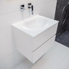 ENSEMBLE DE MEUBLE MONDIAZ VICA - 60cm - 2 tiroirs - lavabo Moon central - 0 trous de robinet - solid surface talc SW409765