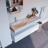 Mondiaz ALAN-DLUX Ensemble de meuble - 130cm - meuble Talc mat - 1 tiroir - Lavabo Cloud Frappe suspendu - vasque Gauche - 1 trou de robinet SW804668