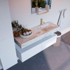 Mondiaz ALAN-DLUX Ensemble de meuble - 130cm - meuble Talc mat - 2 tiroirs - Lavabo Cloud Frappe suspendu - vasque Droite - 1 trou de robinet SW804903