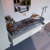 Mondiaz ALAN-DLUX Ensemble de meuble - 150cm - meuble Clay mat - 2 tiroirs - Lavabo Cloud Lava suspendu - vasque Centre - 0 trous de robinet SW808718