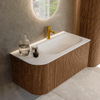 MONDIAZ KURVE 95cm Meuble salle de bain avec module 25 G - couleur Walnut - 1 tiroir - 1 porte - vasque BIG SMALL droite - 1 trou de robinet - Talc SW1138266