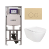 QeramiQ Salina Pack WC suspendu - sans bride - bâti-support Geberit - abattant softclose et quickrelease - plaque de commande beige - boutons ronds - blanc SW1164804