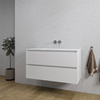 Saniclass Chaci Meuble de salle de bain - 100x45x55cm - lavabo en céramique brillant blanc - 1 vasque - sans trou de robinet - 2 tiroirs - blanc mat SW809376