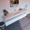 Mondiaz ALAN-DLUX Ensemble de meuble - 200cm - meuble Talc mat - 2 tiroirs - Lavabo Cloud Frappe suspendu - vasque Centre - 1 trou de robinet SW805502