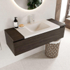 Mondiaz BUKLA Badkamermeubelset - 120x45x34cm - 1 kraangat - wasbak midden - solid surface - Talc - greeploos - 1 lade - Melamine - Dark brown SW704859