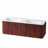 Royal Plaza Terra Ensemble meuble de salle de bains - 140x46.2x46cm - vasque en solid surface blanc mat - 2 vasques - sans trous de robinet - 4 tiroirs - châtaignier (noyer) SW1447037
