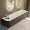 Mondiaz KURVE-DLUX Ensemble de meubles de salle de bains - 175x46x40cm - 2 tiroirs - 1 porte - lavabo solid surface - double / droite - sans trou de robinet - Shadow SW1414100