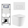 QeramiQ Dely Toiletset - 36.3x51.7cm - diepspoel - rimless - Geberit UP320 inbouwreservoir - met Burda frame - softclose toiletzitting - mat witte bedieningsplaat - rechtehoekige knoppen - glans wit SW1102475