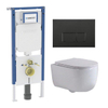 QeramiQ Dely Swirl Toiletset - 36.3x51.7cm - diepspoel - rimless - Geberit UP720 Duofix Sigma inbouwreservoir - slim zitting - mat zwarte metalen bedieningsplaat - rechtehoekige knoppen - mat wit SW1414014