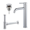 FortiFura Calvi Kit mitigeur lavabo - robinet rehaussé - bonde clic clac - siphon design - Chrome brillant SW915257