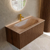 MONDIAZ KURVE-DLUX Meuble de salle de bains 90 cm couleur Walnut avec 1 tiroir et 0 porte. Lavabo BIG SMALL Central 1 trou de robinet Saba. SW1433176