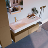 Mondiaz ALAN-DLUX Ensemble de meuble - 130cm - meuble - Oro mat - 2 tiroirs - Lavabo Cloud Ostra suspendu - vasque gauche - 1 trou de robinet - Beige SW807768