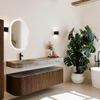 MONDIAZ THOR-DLUX 160cm meuble de salle de bains arrondi gauche + droite couleur Walnut avec 1 tiroir et 2 portes. Vasque suspendue CLOUD Gauche 1 trou de robinet couleur Oza. SW1465317