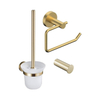 Fortifura Calvi Toiletset 3-delig - toiletrolhouder - zonder klep - toiletborstel - handdoekhaak enkel rond - PVD - geborsteld messing (goud) SW1248411