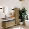 MONDIAZ THOR-DLUX Meuble de salle de bains 110cm arrondi gauche + droite couleur Dusk avec 1 tiroir et 2 portes. Vasque suspendue CLOUD Gauche 1 trou de robinet couleur Sombra. SW1463020
