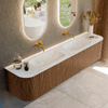 MONDIAZ KURVE-DLUX 200cm Meuble salle de bain avec module 25 G et D - couleur Walnut - 2 tiroirs - 2 portes - vasque STOR SMALL double - sans trou de robinet - couleur Opalo SW1137675