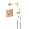 Grohe - Adema Rise Ensemble de douche à effet pluie - carré - coude mural avec support de douchette - flexible de douche lisse - douchette à main barre - bras mural - douchette principale 25 cm - thermostat encastré Grohe SmartControl - brushed warm sunse SW1248540